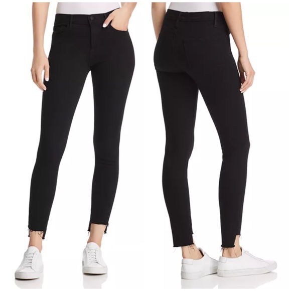 Frame Le Skinny De Jeanne Raw Stagger Mid Rise Cropped Skinny Jeans Film Noir - Picture 13 of 13